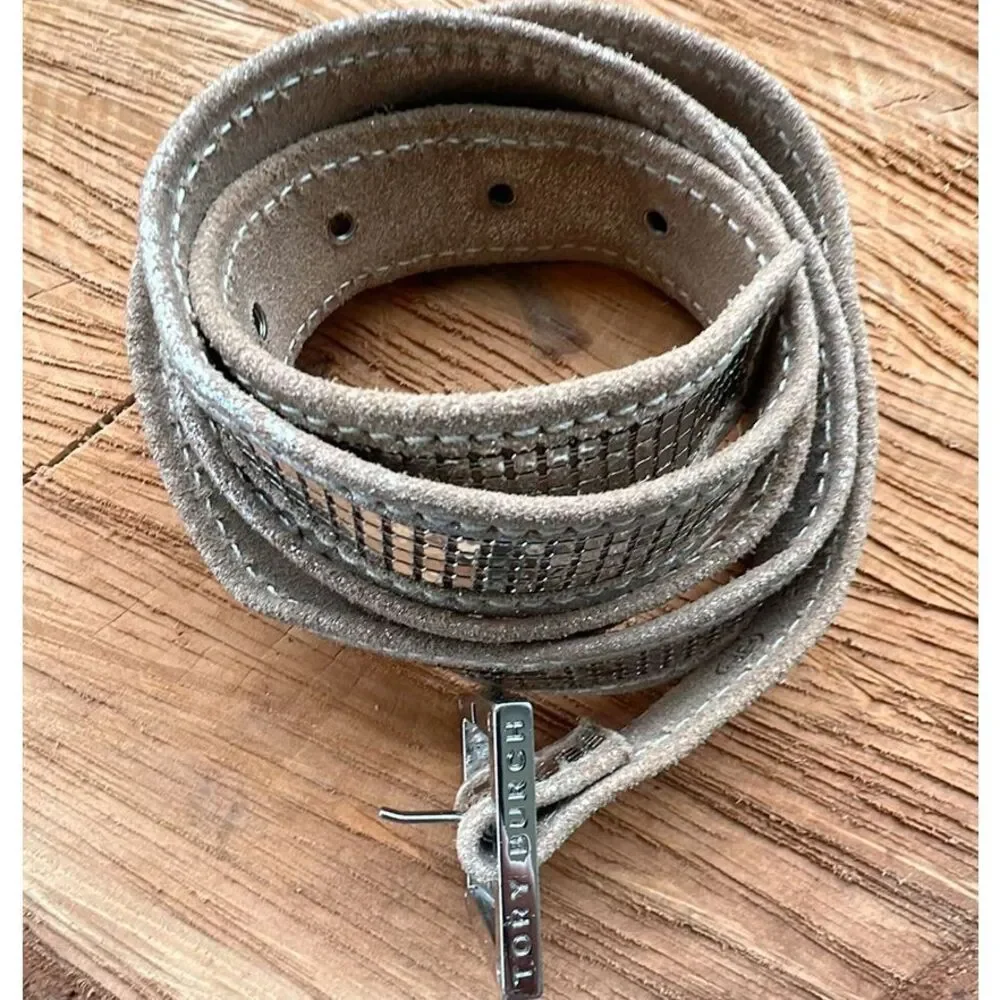 Tory Burch Leather Silver-Toned Chainmail Mesh Belt Size Medium
